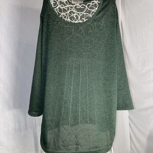 Ultra Teeze Green Heathered Wide Neck 3/4 Sleeve Top Size 2X 96 Poly/4 Spandex